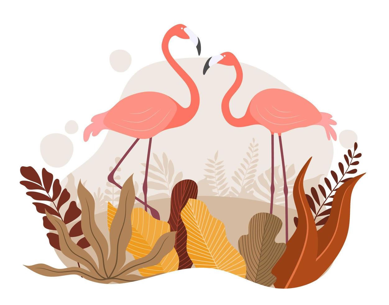Tropical Flowers and Flamingo Summer Banner, Graphic Background, Exotic Floral Invitation, Flyer or Card. Modern Front Page in Vector