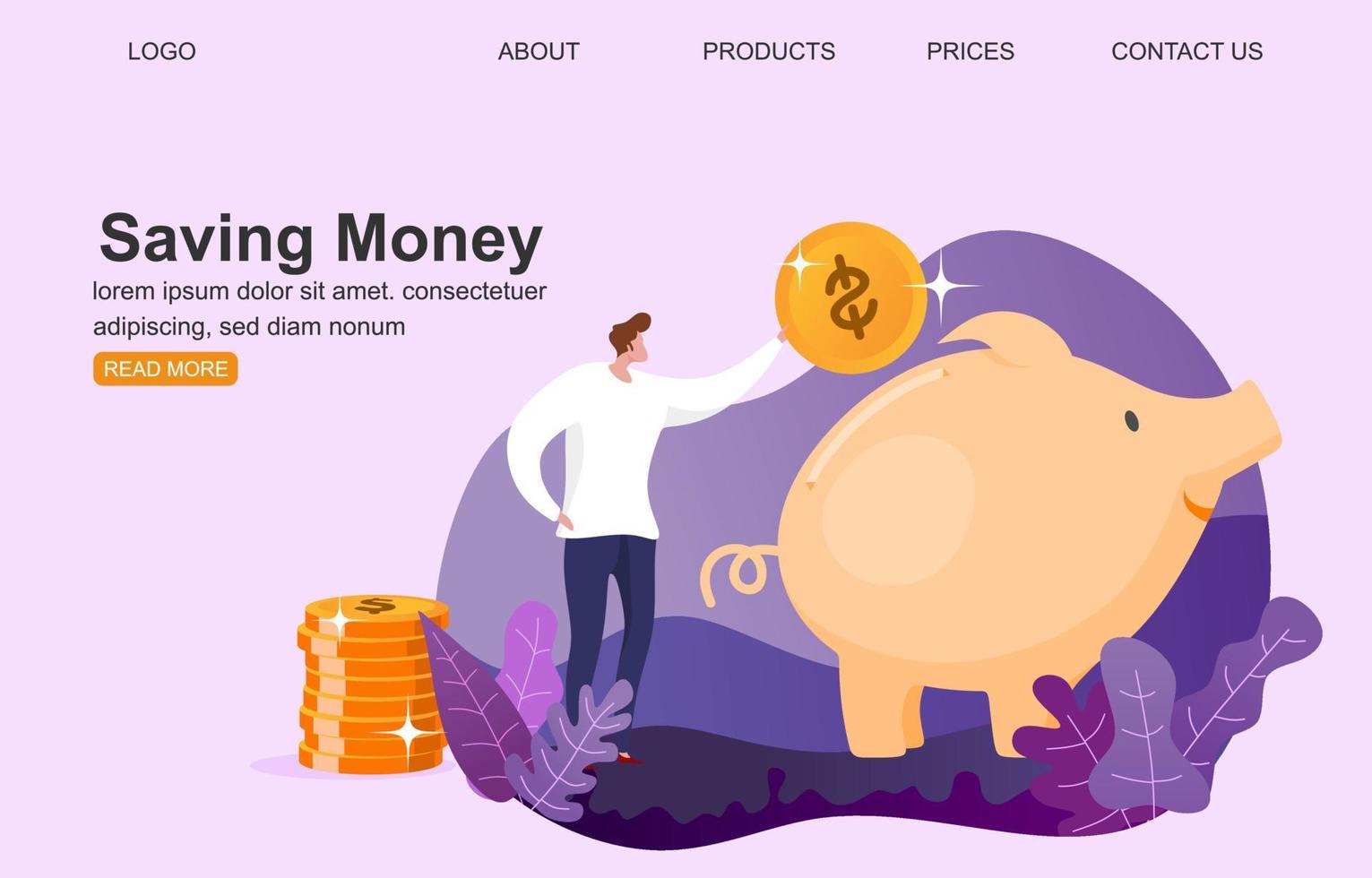 Money Pig Saving for Profit Landing Page. vector