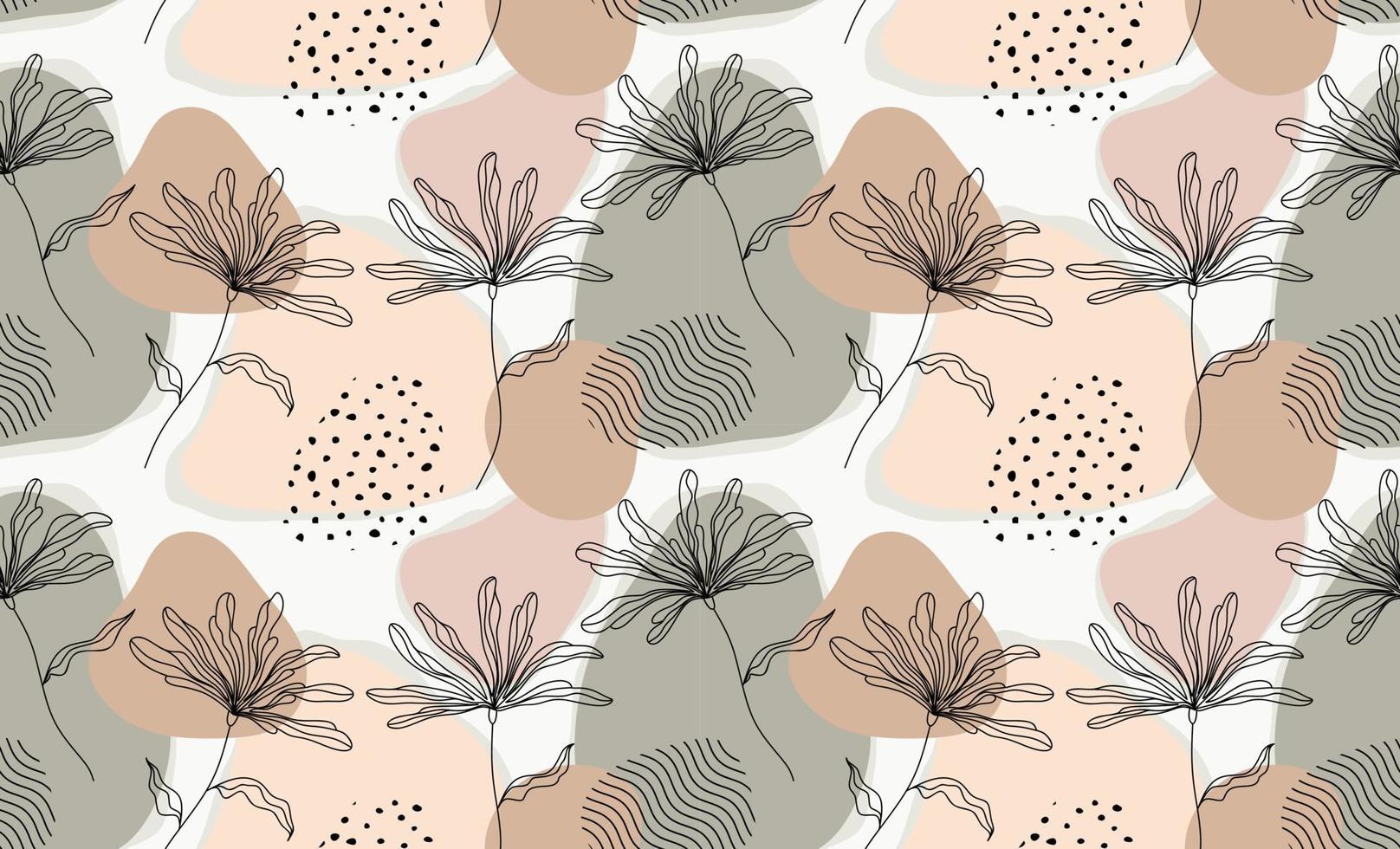 Seamless pattern with abstract flowers and leave. Creative floral surface design. Vector background