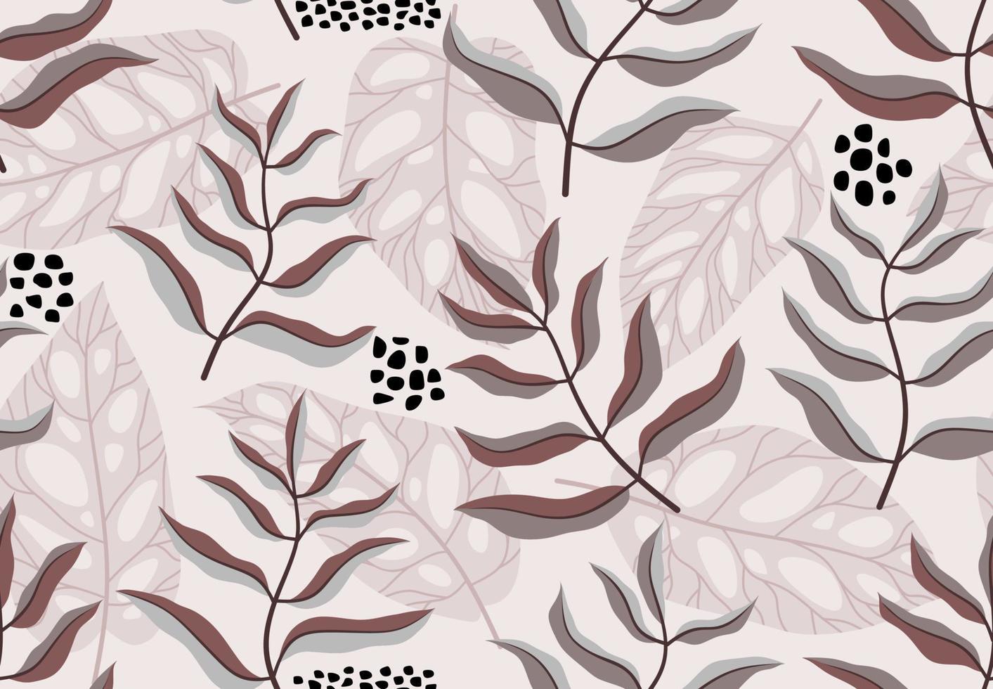 Seamless pattern with abstract flowers and leave. Creative floral surface design. Vector background