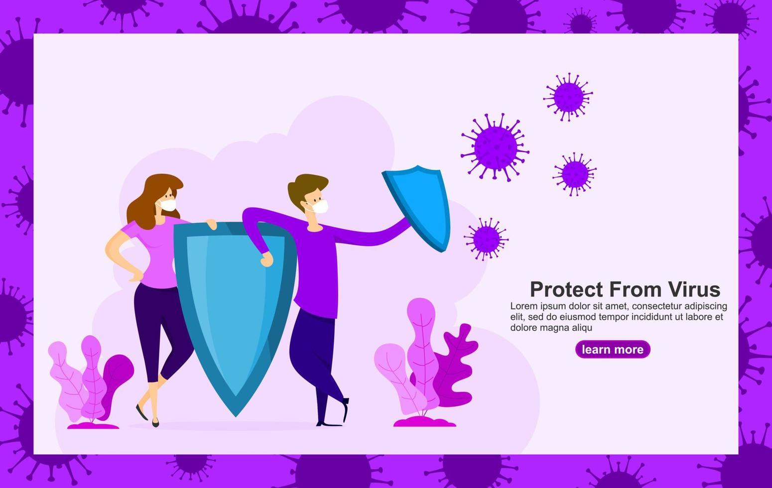 self protection from corona virus landing page for banners or web. vector illustration