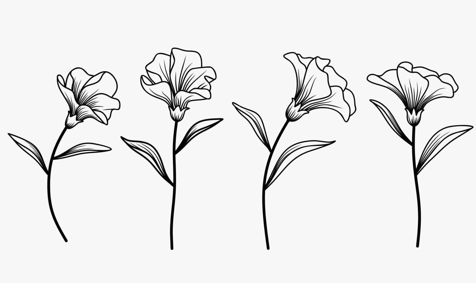 Vector set of one line drawing abstract flowers. Hand drawn modern minimalistic design for creative logo, icon or emblem