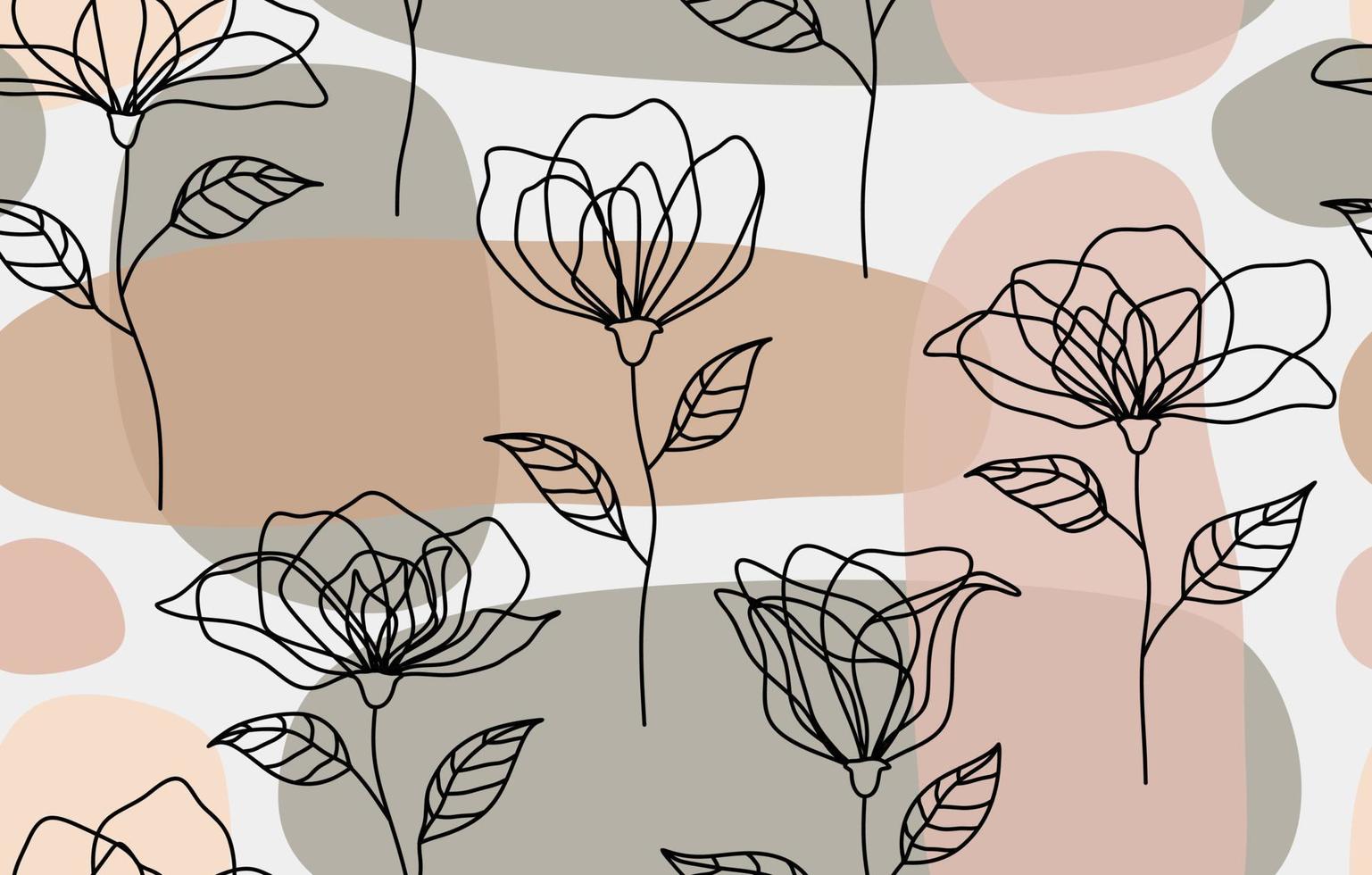 Seamless pattern with abstract flowers and leave. Creative floral surface design. Vector background