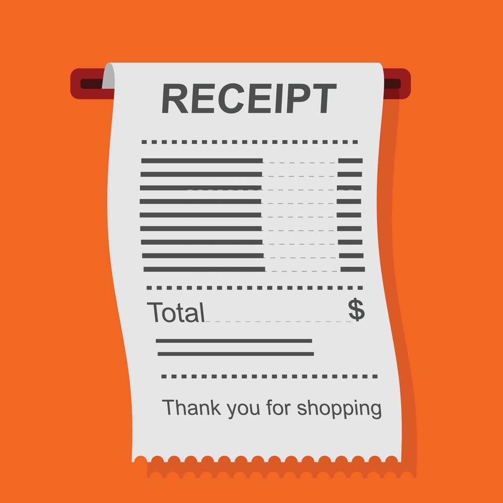 Receipt icon in a flat style isolated on a colored background. vector