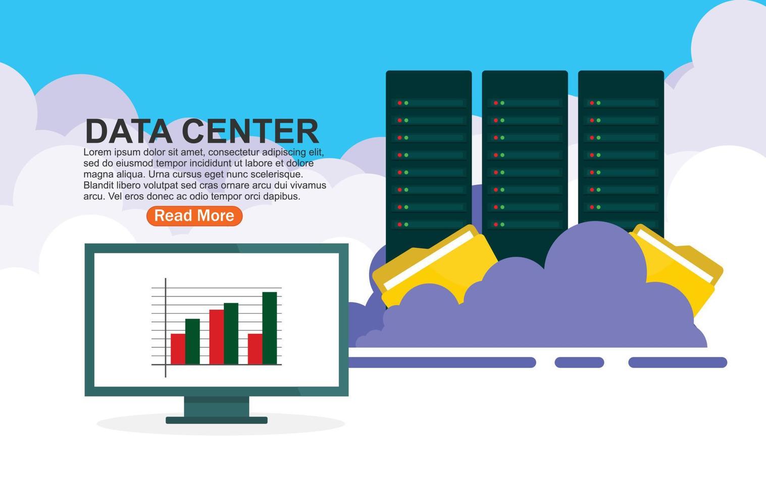 Data Center Cloud Computer Connection Hosting Server Database Synchronize Technology Vector