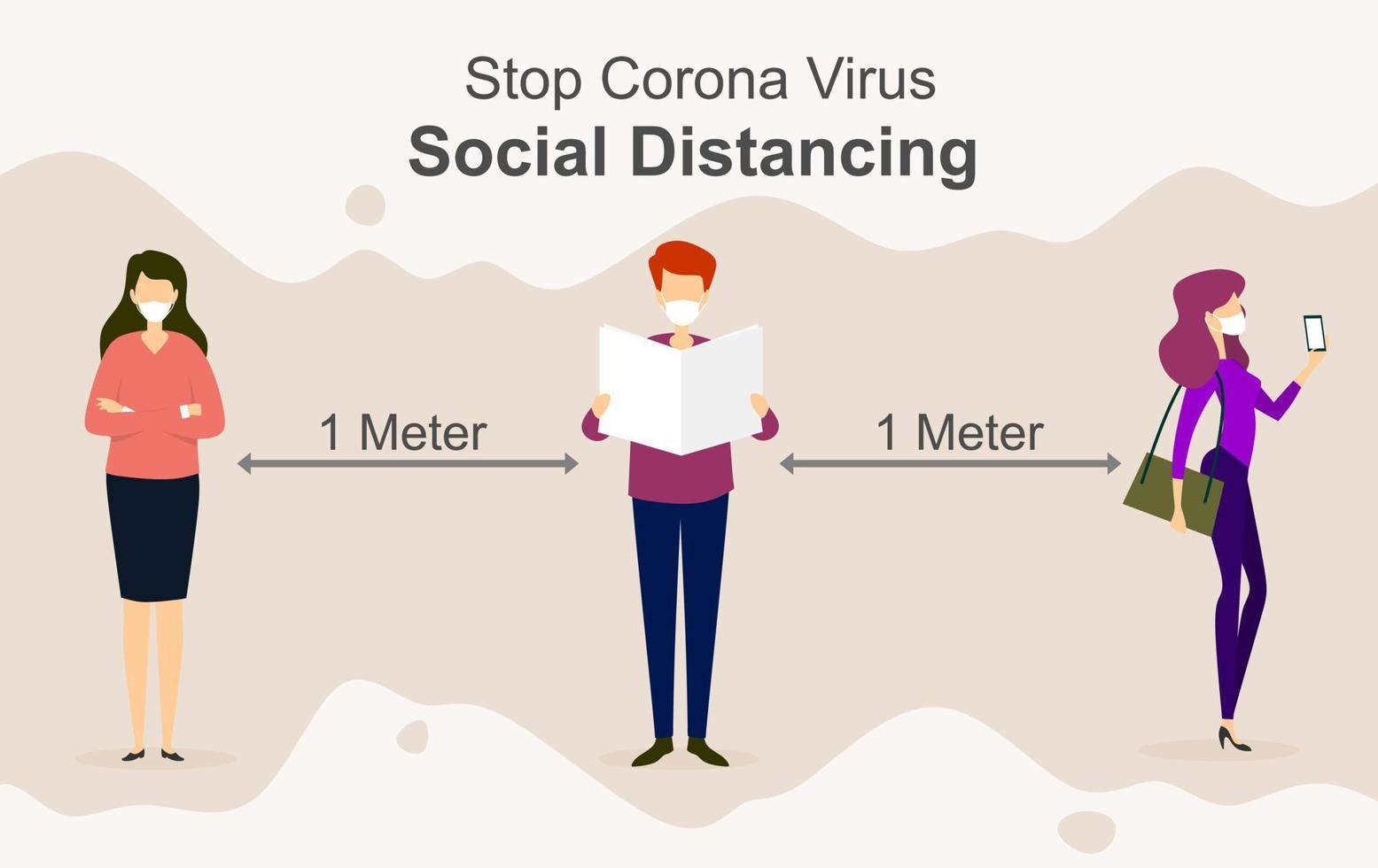 Social distancing, keep distance in public society people to protect from COVID-19. vector illustration