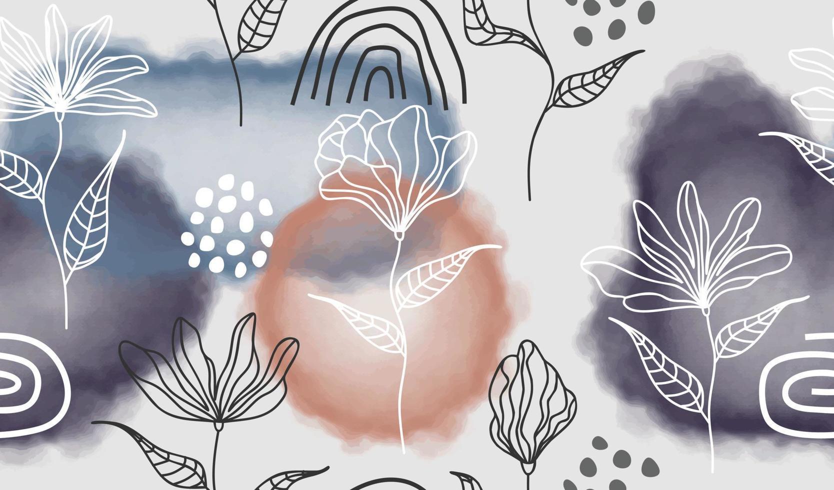 Seamless pattern with abstract flowers and leave. Creative floral surface design. Vector background