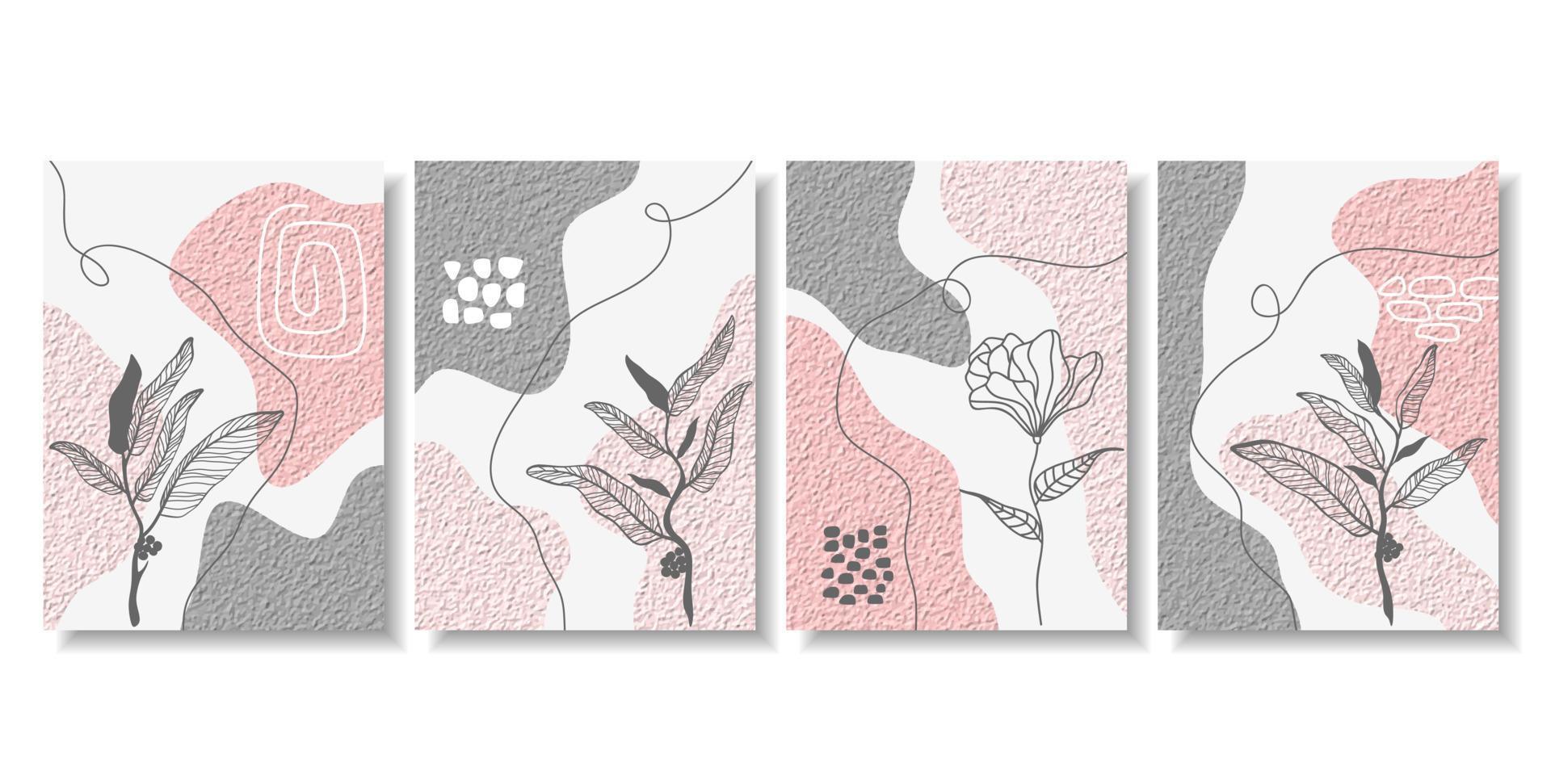 conjunto de vectores de arte de pared botánica. dibujo de arte de línea de follaje con forma abstracta. diseño de arte abstracto de plantas para impresión, portada, papel tapiz, arte de pared minimalista y natural. ilustración vectorial.