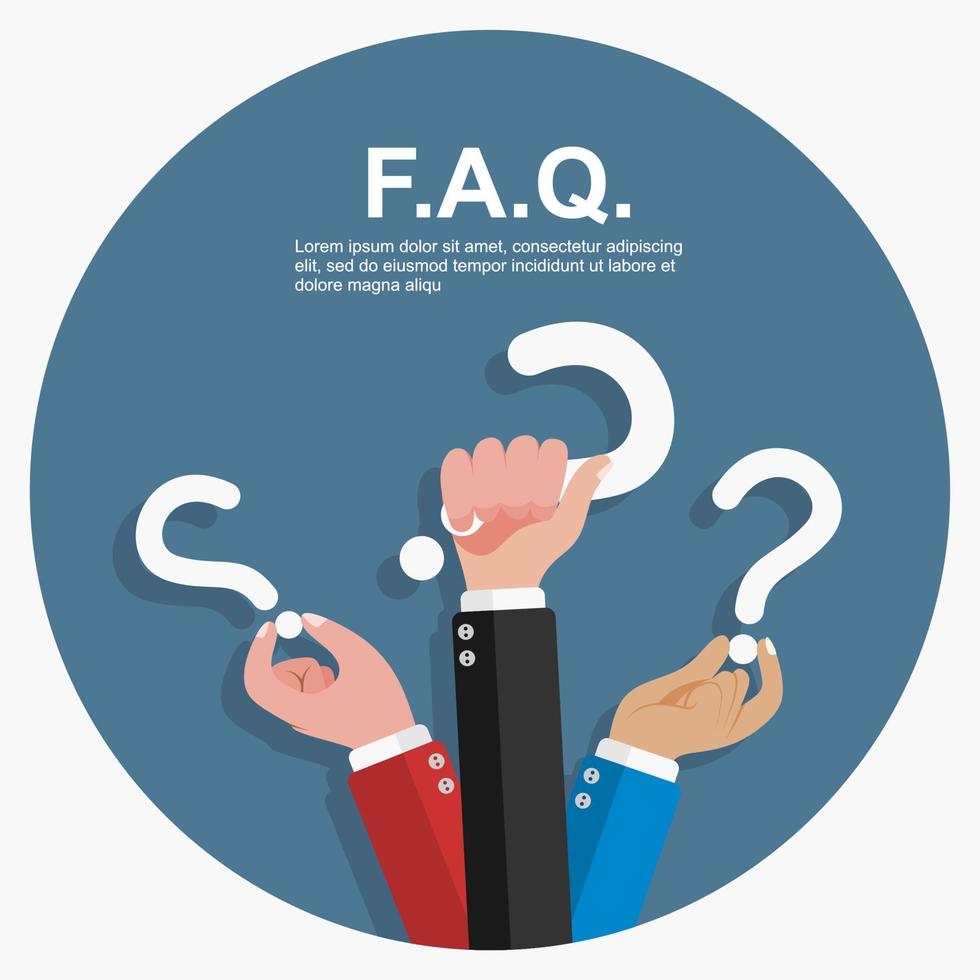 Human hands holding question mark, FAQ in flat design style, vector illustration