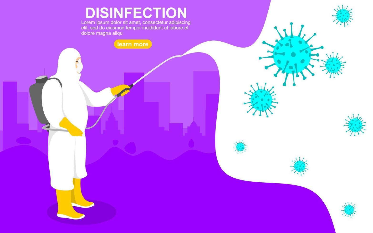 rociar desinfectante por todo el lugar para evitar la propagación del virus. ilustración vectorial vector