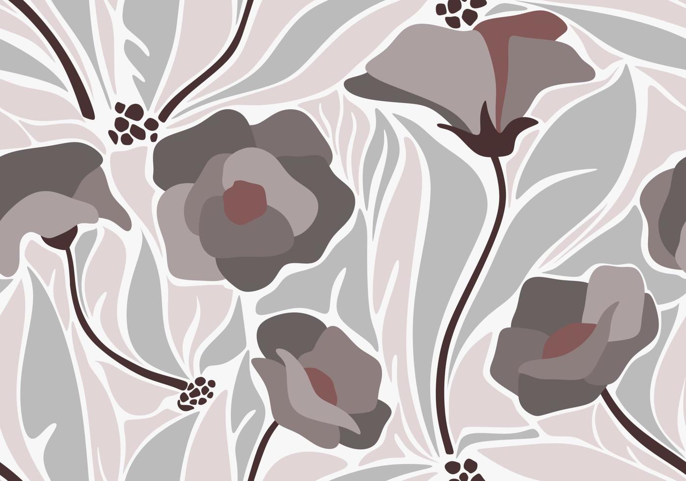 patrón sin fisuras con flores abstractas y dejar. diseño creativo de la superficie floral. vector de fondo