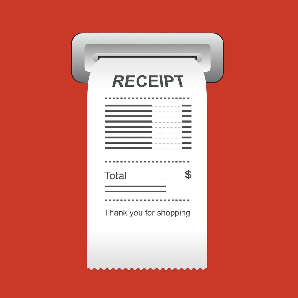 Receipt icon in a flat style isolated on a colored background. vector