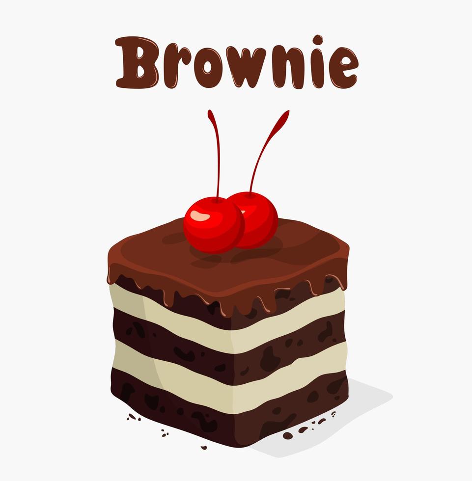 vector chocolate brownie isolated on white background.