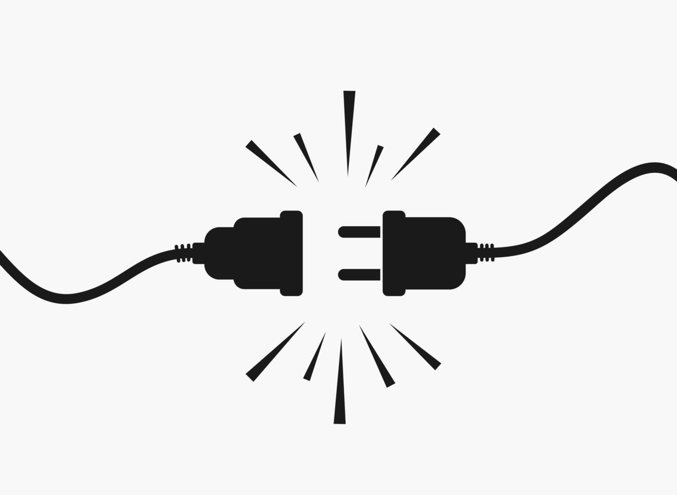 Electric socket with a plug. Connection and disconnection concept. Concept of 404 error connection. Electric plug and outlet socket unplugged. Wire, cable of energy disconnect vector