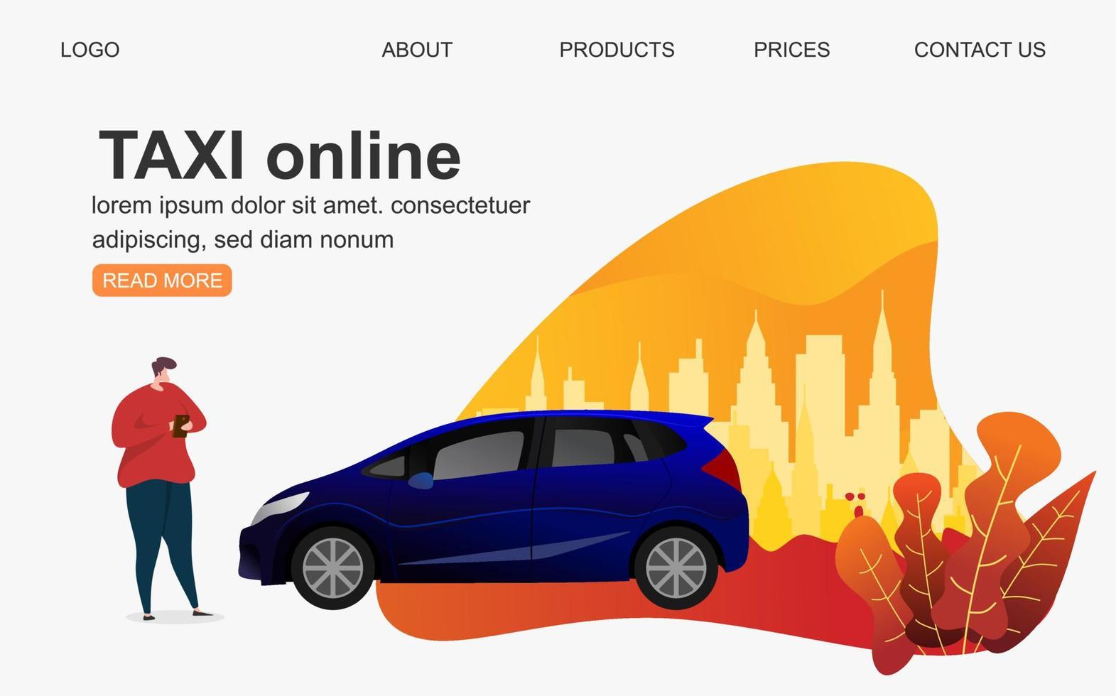 Booking taxi online concept design. Flat illustration of young men and women standing near big smartphone and using their own smart phones for ordering taxi cab via mobile app and paying online vector