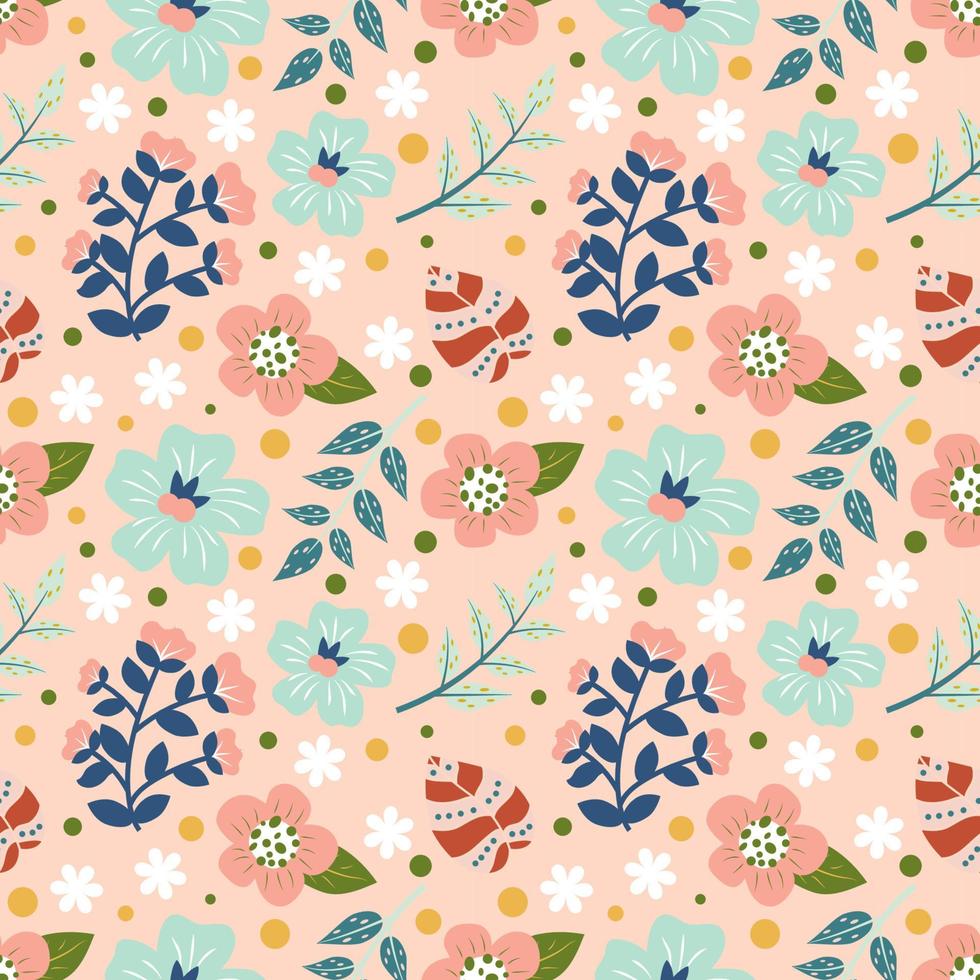 Pattern and seamless flowers and leaves background. vector