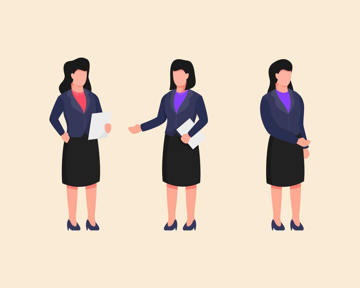 mujer de negocios, conjunto, colección, con, gente, tenencia, papel, documento, archivo, con, plano, estilo vector