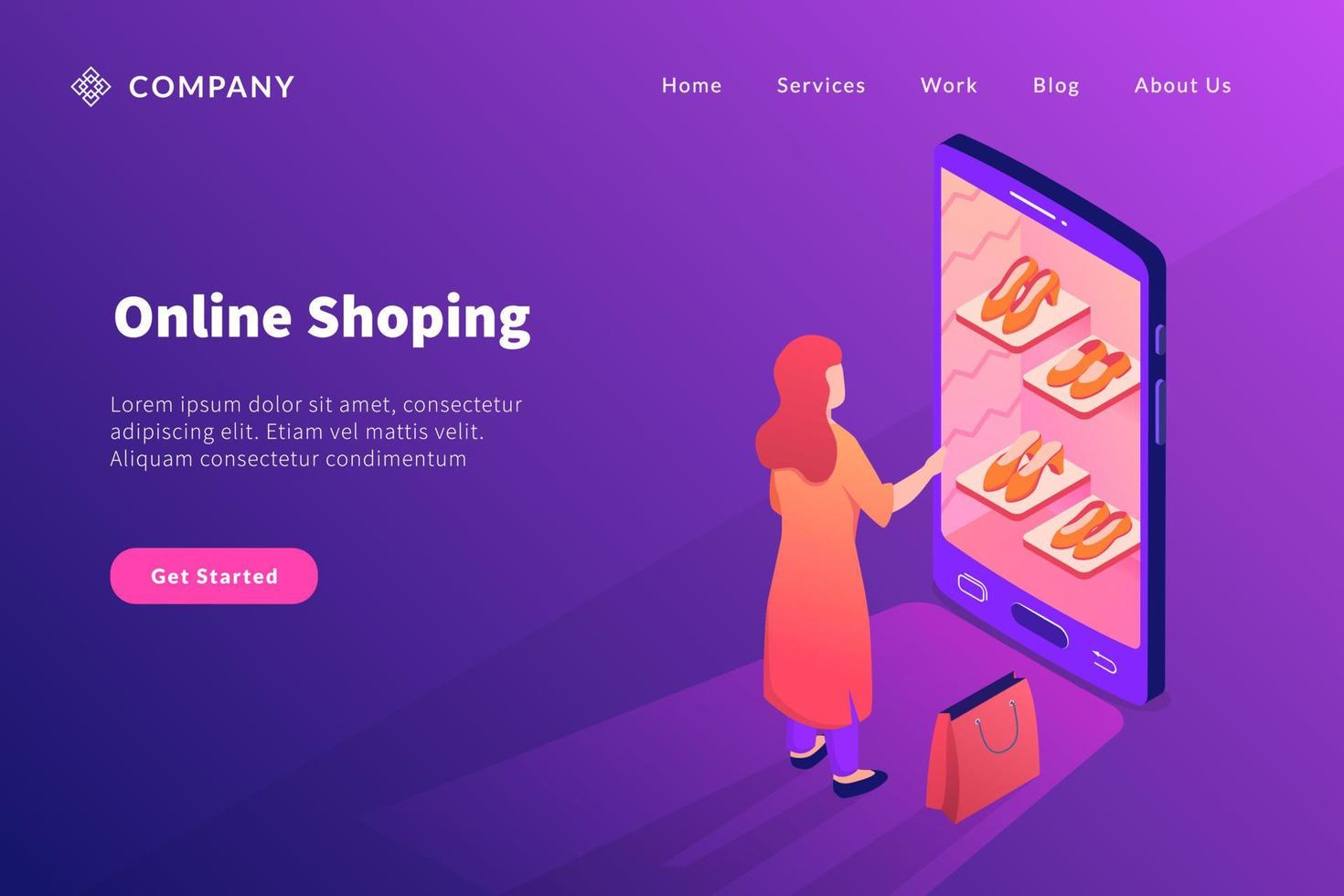 mobile online shopping concept for website template or landing homepage banner vector