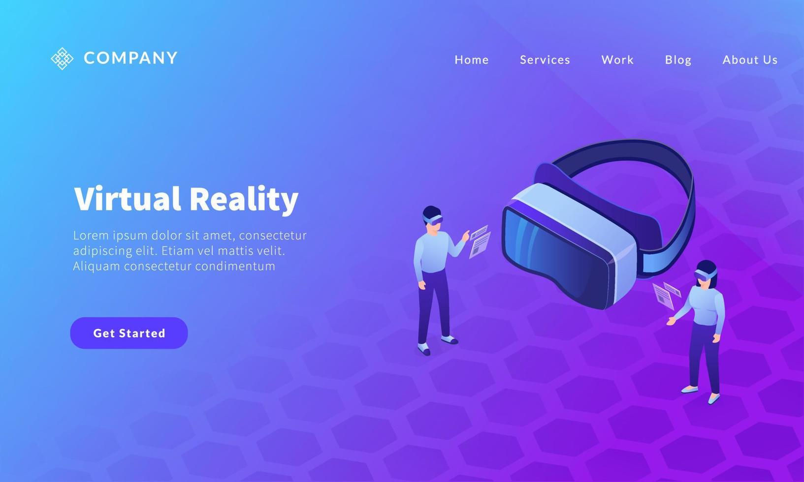 concepto de realidad virtual con gafas vr y personas para plantilla de sitio web o página de inicio de aterrizaje vector