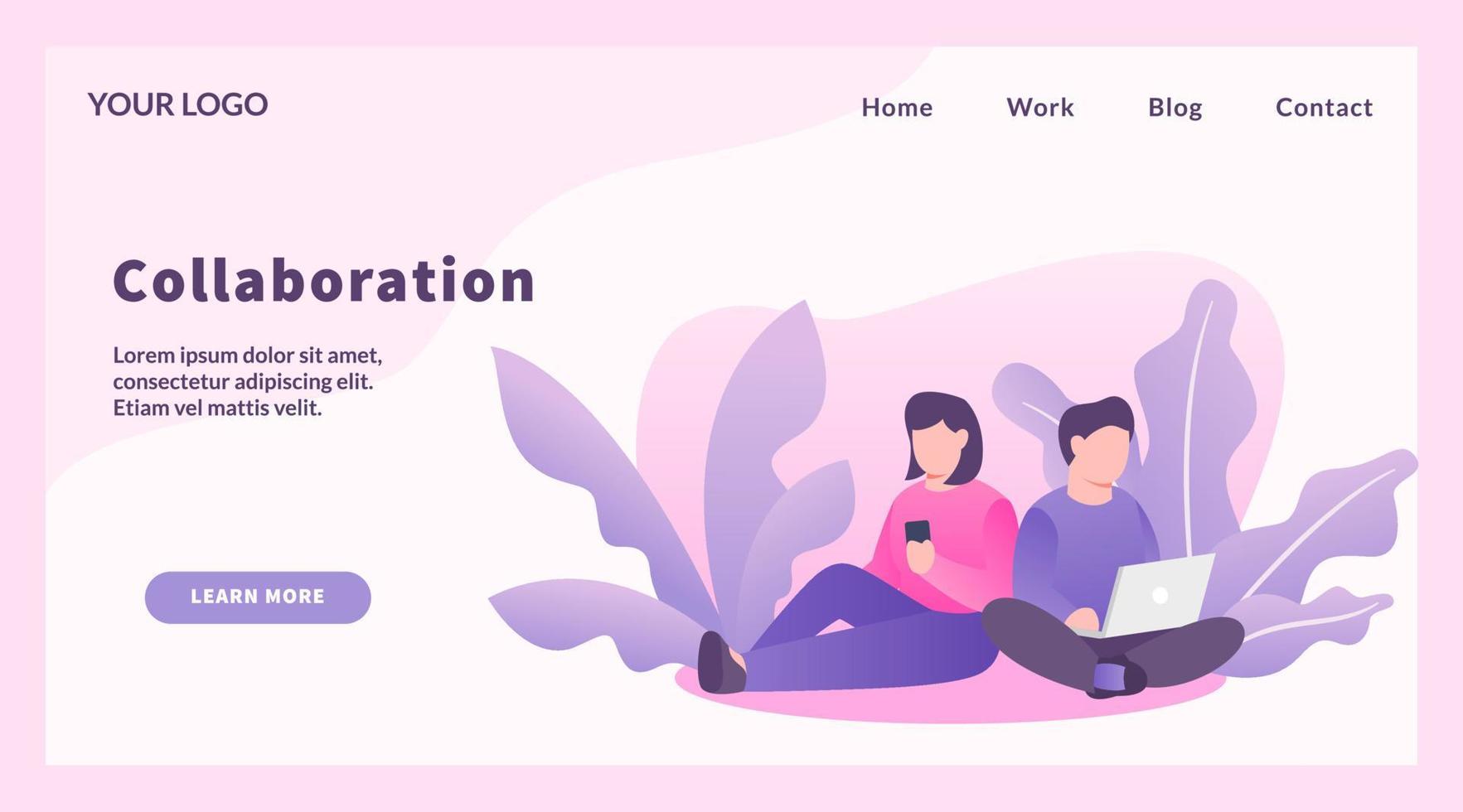 colaboración, trabajador, pareja, hombre y mujer, para, plantilla de sitio web, o, aterrizaje, página de inicio vector