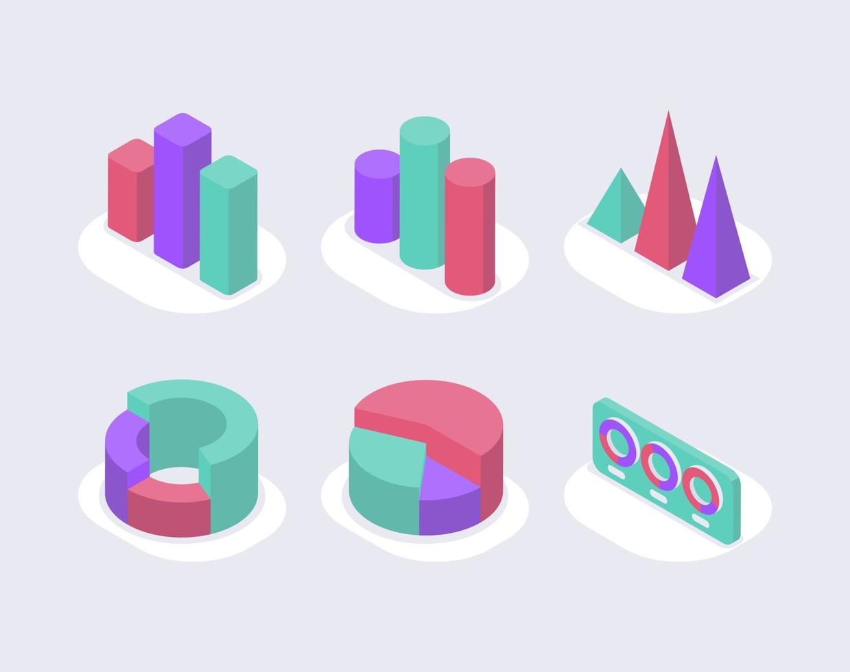 modern business graph and chart set collection isometric icon with modern flat style color vector