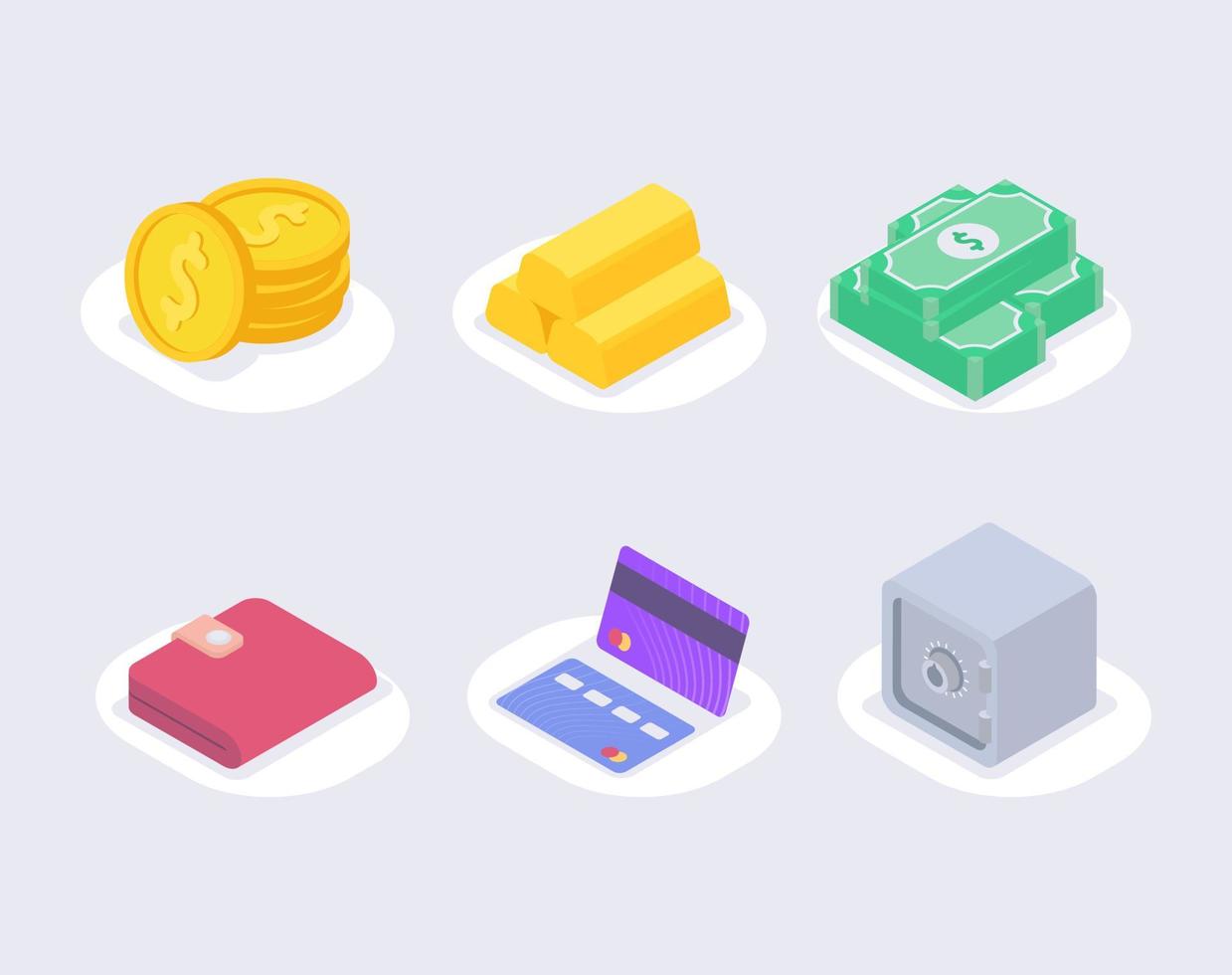 icono de finanzas o conjunto de iconos financieros colección icono isométrico con color de estilo plano moderno vector