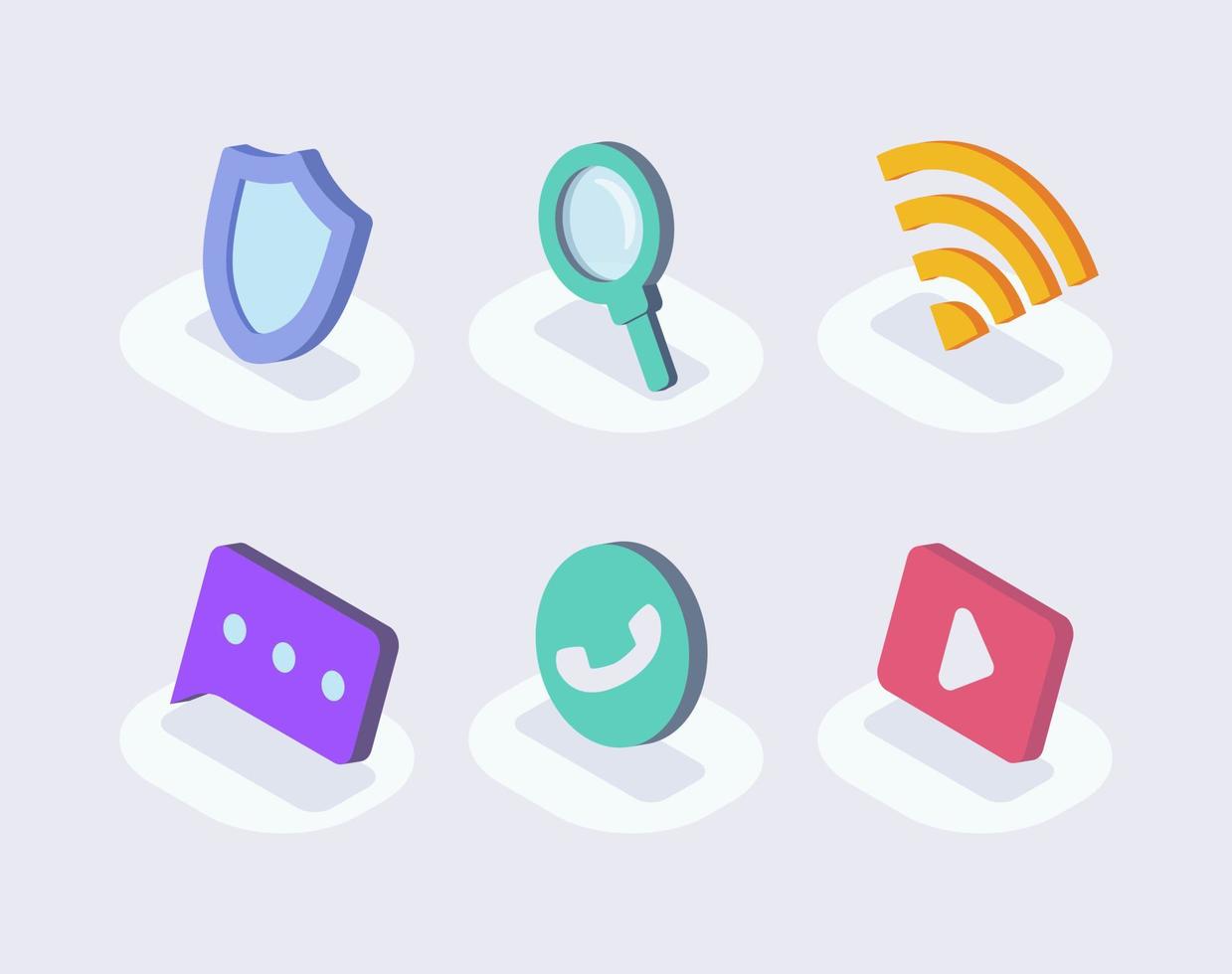 icono isométrico de colección de conjunto de comunicación de tecnología con color de estilo plano moderno vector