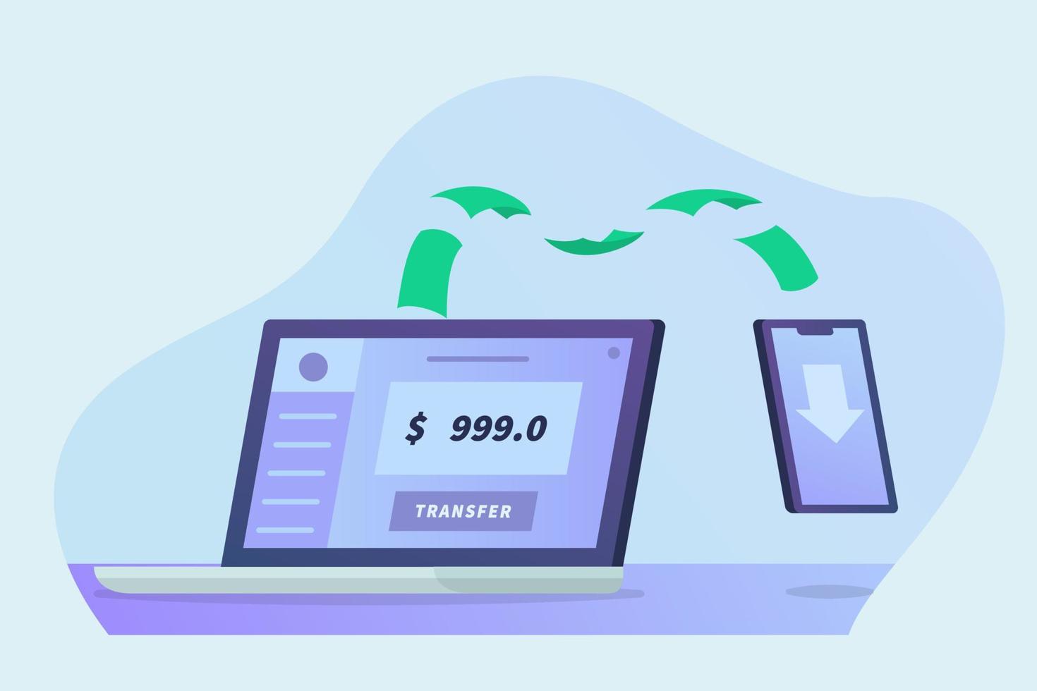 mobile online transfer payment concept with laptop and smartphone money transfer vector