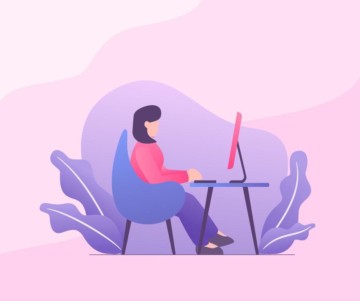 woman work on table computer with modern flat style vector