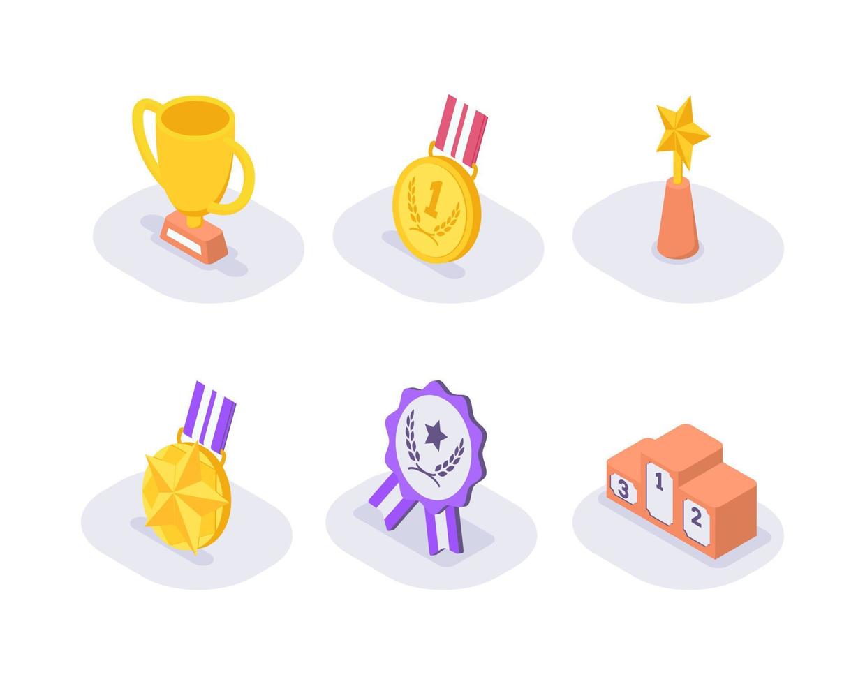 medals set collection isometric icon with modern flat style color vector