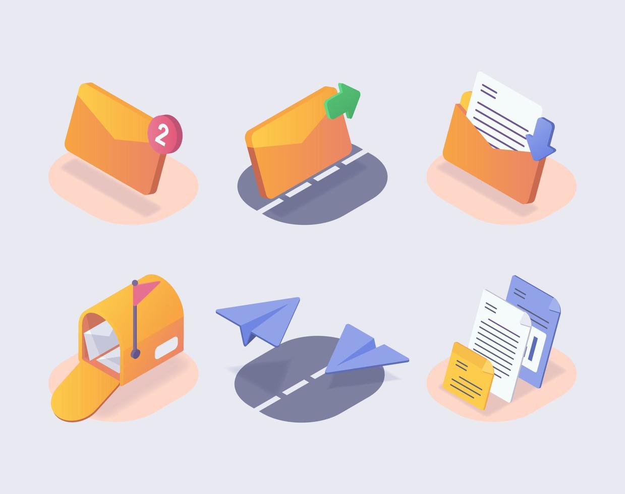 email set collection with 6 objects isometric icon with modern flat style color vector