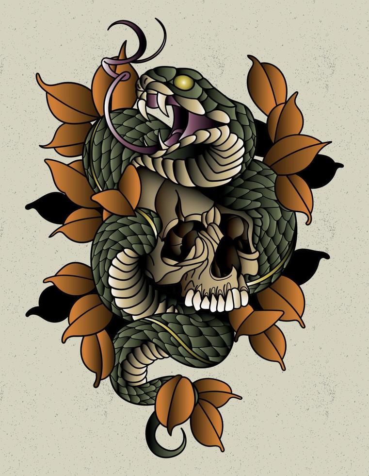 serpiente cráneo neo tradicional vector