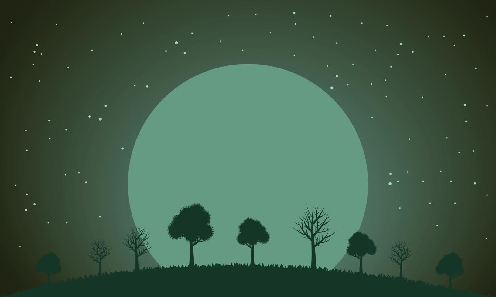 paisaje con luna y estrellas. ilustración de un paisaje nocturno vector