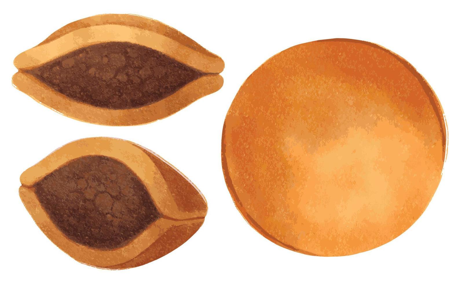 Dorayaki Red bean pancake Japanese confection illustrations watercolor styles vector