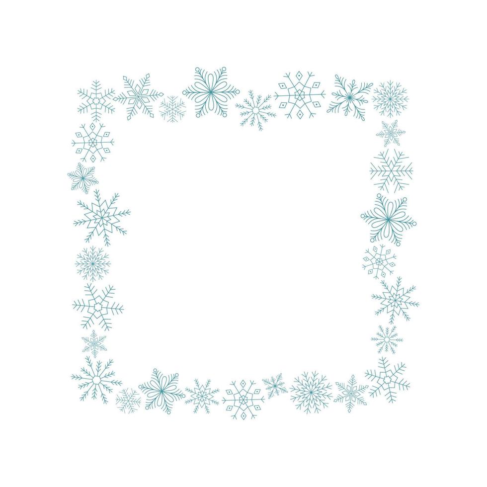 marco cuadrado de copos de nieve azules. plantilla para el diseño de invierno. vector