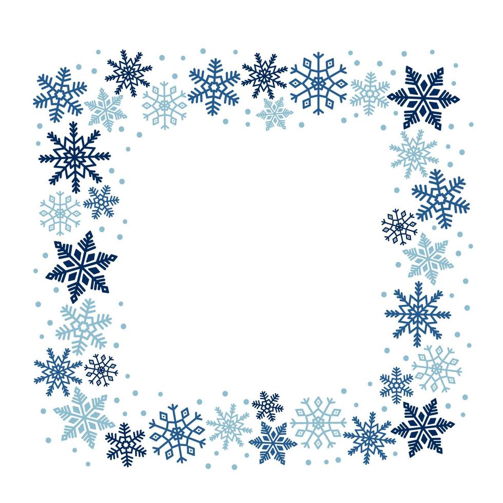 Square frame of blue snowflakes. Template for winter design. vector
