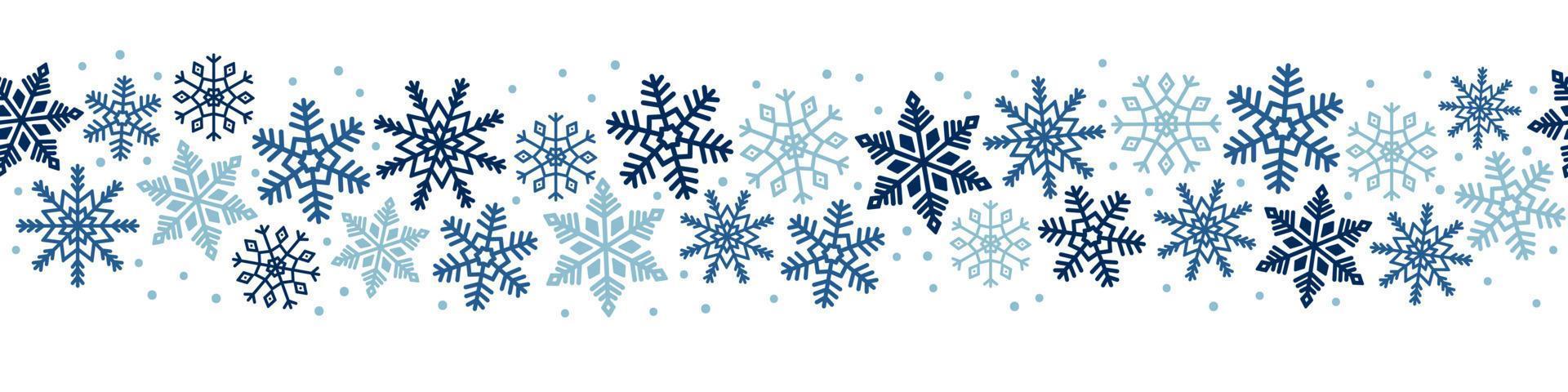 Seamless border of blue snowflakes vector