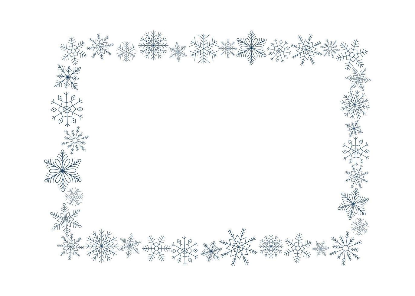 marco rectangular de copos de nieve azules. plantilla para el diseño de invierno. vector