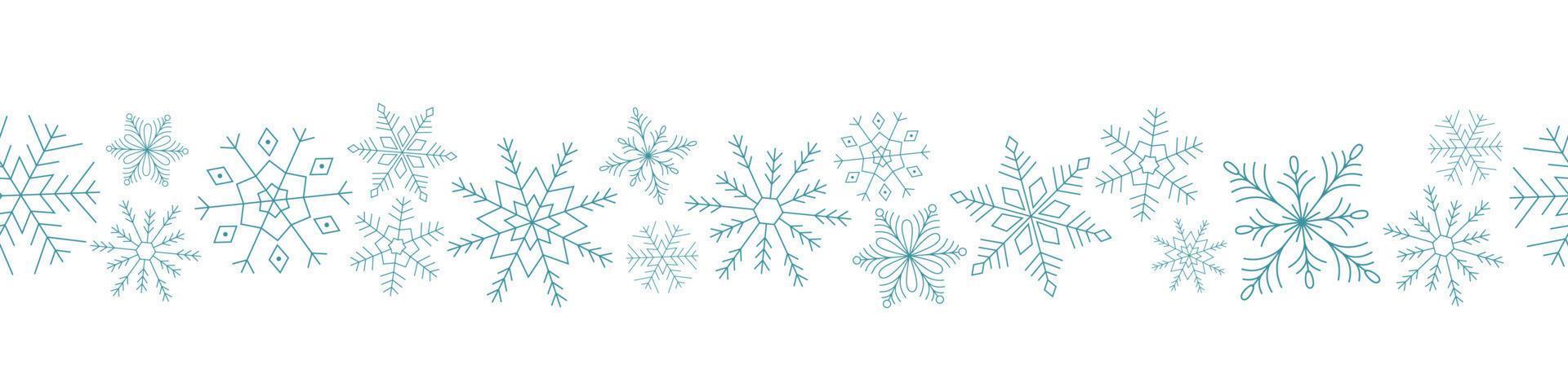 Seamless border of blue snowflakes vector