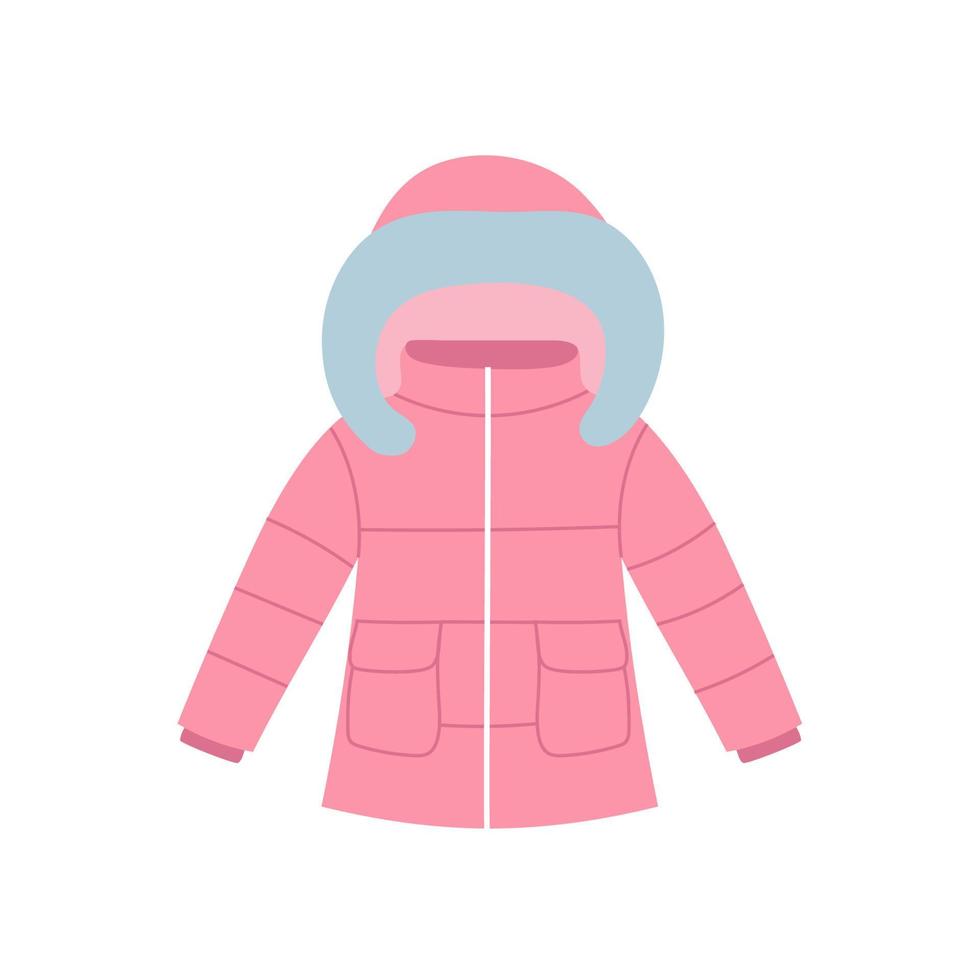 Pink winter coat for children. Warm clothes element. vector