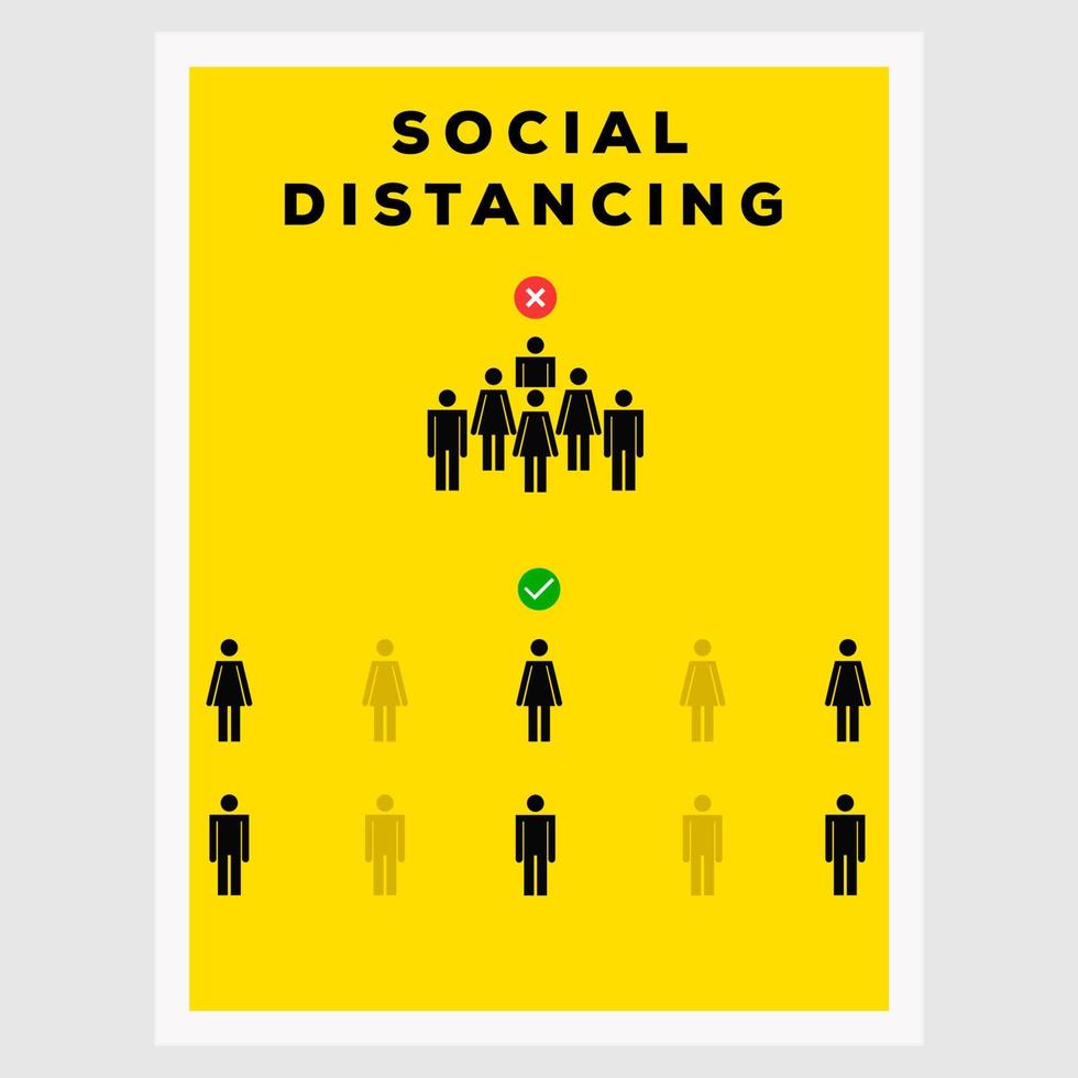 social distancing sign line art vector poster illustration design