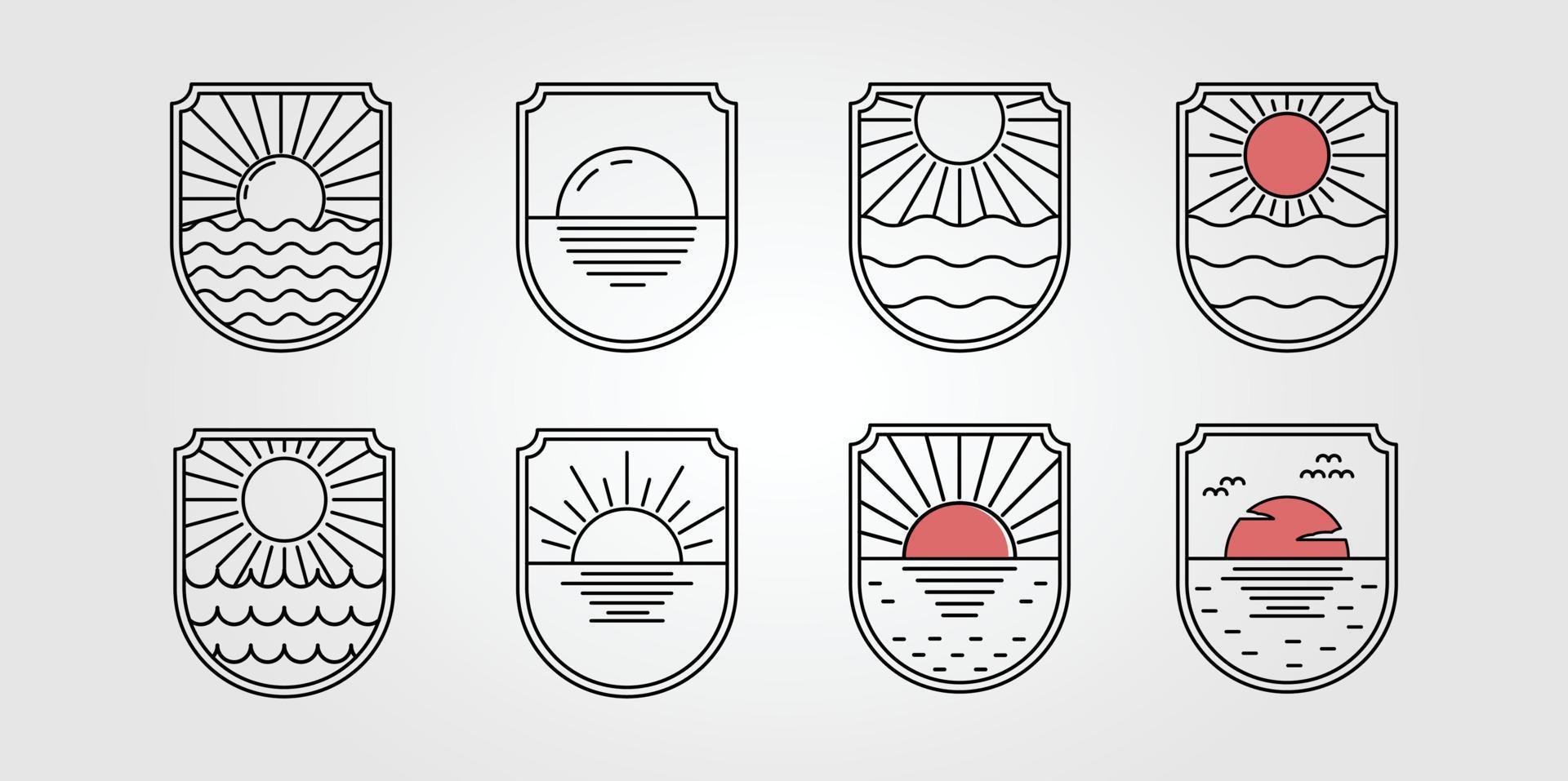 Set of ocean sunset and collection of sunrise icon vector illustration design