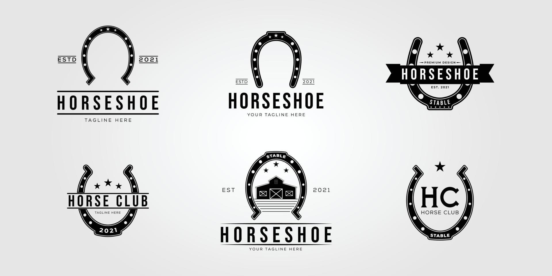 set of horseshoe and collection of stable horse logo vector illustration design