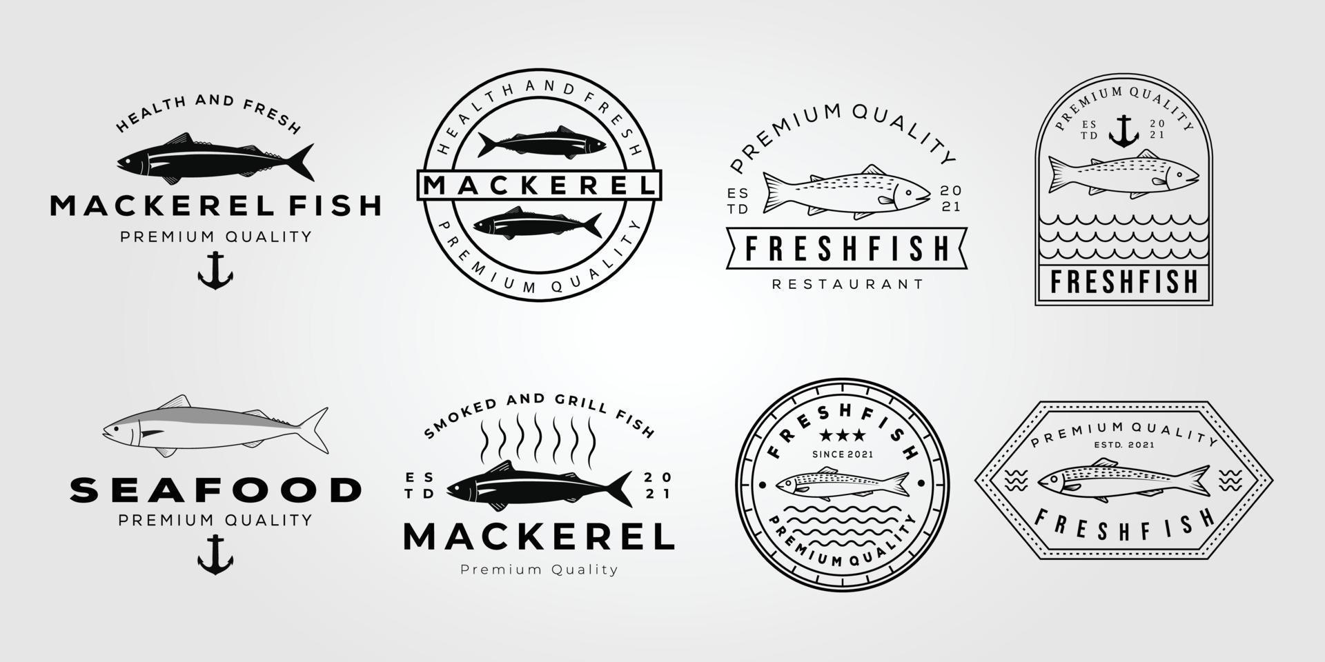 Conjunto de pescado caballa y colección de salmón a la parrilla, diseño de ilustraciones vectoriales logo vector