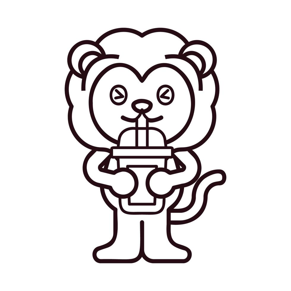Lion Drink Bubble Tea Color Pages vector