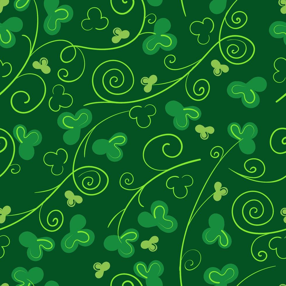 Green seamless pattern with clover and monograms. Festive vector flat background for st Patrick's day