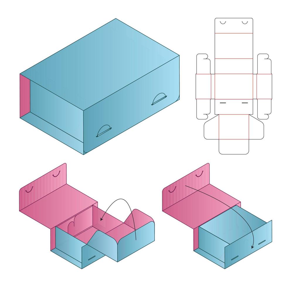 diseño de plantilla troquelada de embalaje de caja. Maqueta 3d vector