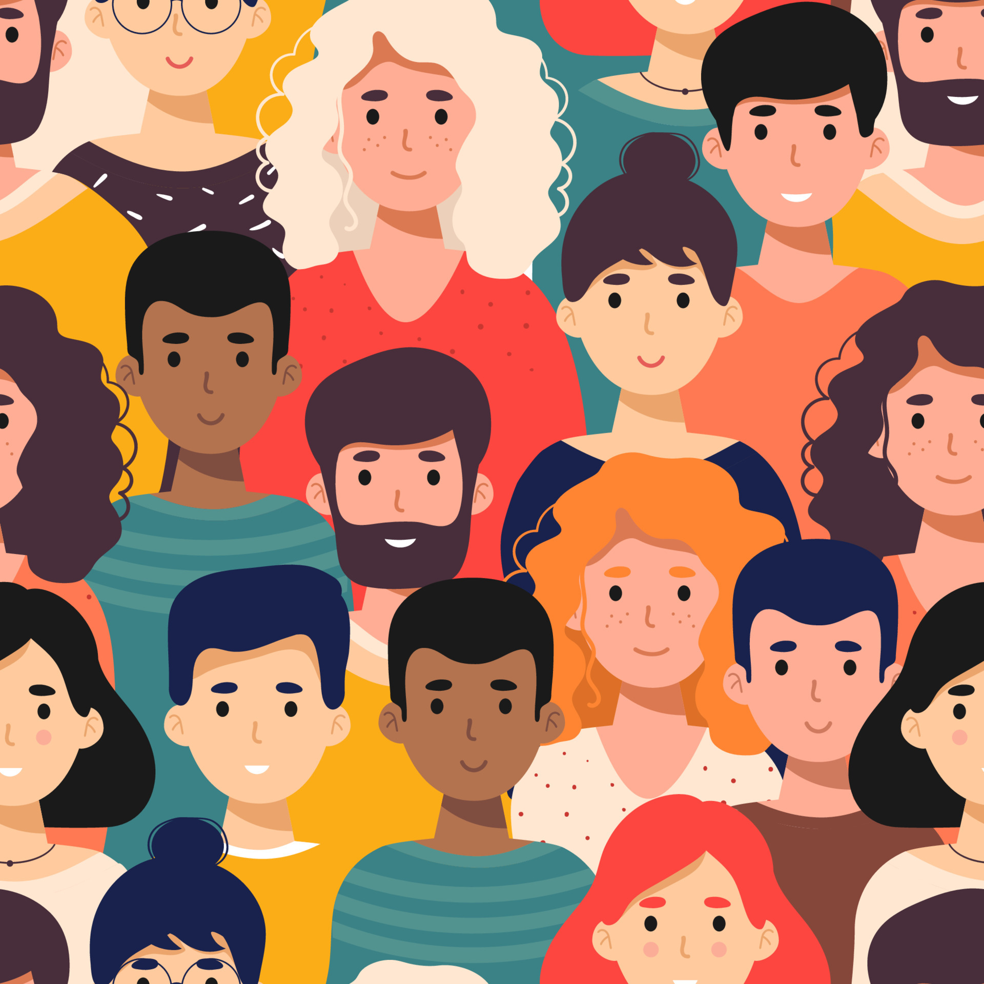 Vector seamless pattern with young men women. Crowd of men women. Diverse  group of stylish people standing together. Society or population, social  diversity. Flat cartoon vector illustration. 4866564 Vector Art at Vecteezy