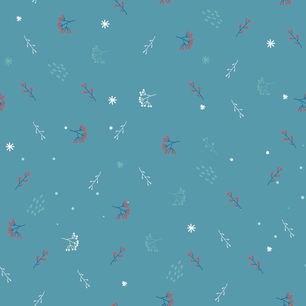 Christmas Seamless pattern with fir branches. berries. Vector illustration. floral elements, leaves, twigs, berries. Floral wall art home decor. Set of hand drawn doodles design elements. Colorful