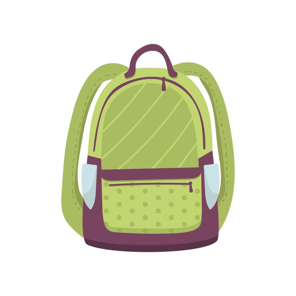 mochila verde aislado sobre fondo blanco. Ilustración de vector moderno de moda de estilo plano